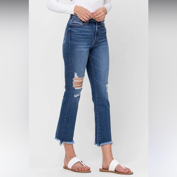 Flying Monkey Crop Distressed High Rise Denim - Picture 1 of 12